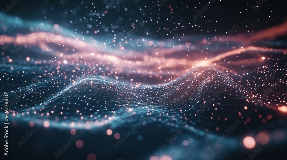 Poster abstract digital network with glowing particles and lines