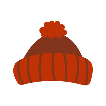 recommend clip art: Hand drawn Vector Illustration of Red Knit Winter Hat with Pom-Pom isolated on White Background.