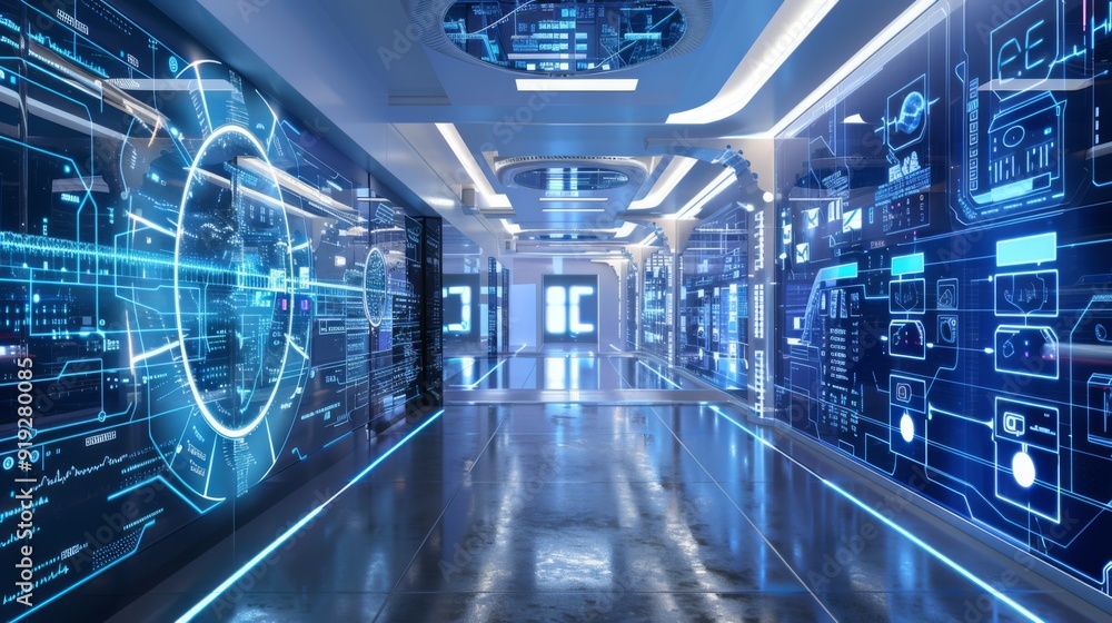 Aufkleber conceptual design of a smart healthcare facility with digital infrastructure and automated systems, 
