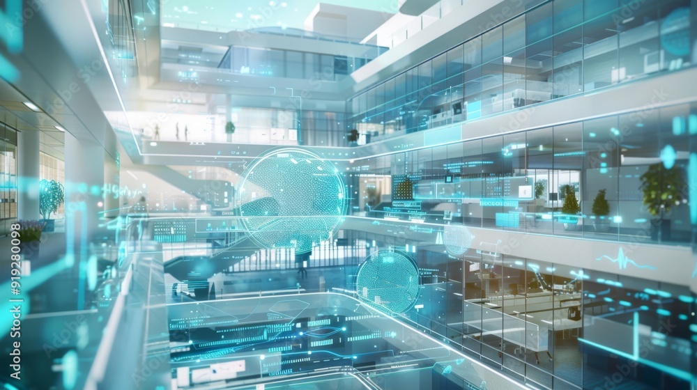 Aufkleber conceptual design of a smart healthcare facility with digital infrastructure and automated systems, 