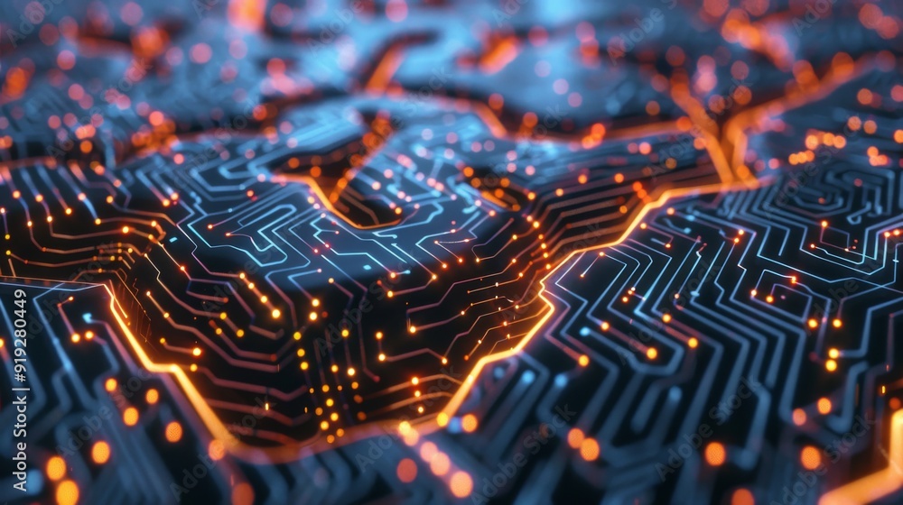 Poster conceptual image of a digital brain made of circuit lines and glowing nodes, symbolizing artificial 