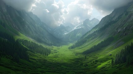 Obraz premium A Verdant Valley Framed by Majestic Mountains