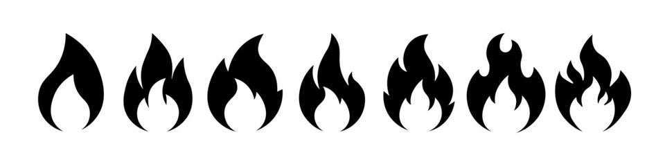 Set of black fire icons.
Burning flame effect in cartoon style. Bonfire.
Collection of fire elements. Vector.