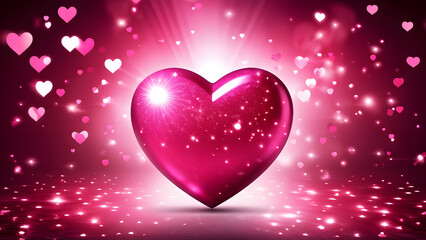 Valentine's Day Pink Love Heart Sparkling Light Effect Background, ai generative	