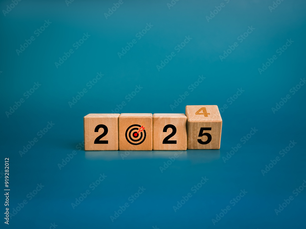 Poster loading to 2025 new year, business goals plan and trends concept. 2024 changing to 2025 year numbers