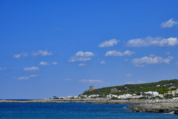 View of the coast in the Apulian town of Santa Maria al Bagno, Italy.