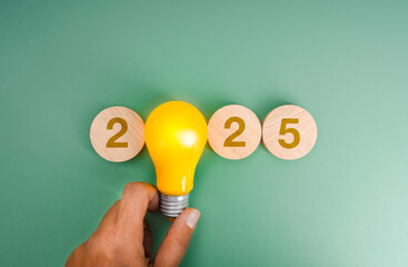 Happy new year 2025 innovation technology, creative market trend, inspiration and idea concept....