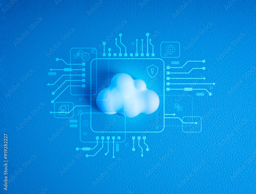 Poster cloud computing infrastructure technology, data system storage service concept. modern white small c