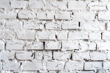 Fototapeta premium A worn-out white brick wall with cracks and faded paint