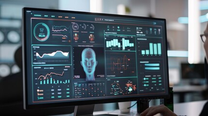 Fototapeta premium Digital display of a patient health dashboard with vital statistics and predictive analytics, illustrating innovation in personalized healthcare.
