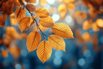 Fototapeta premium A serene image of the Autumn Sovereign gently touching the branches of trees, turning the leaves from green to gold with a single touch,