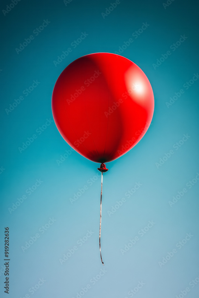 Poster a red balloon soaring into the sky, carrying with it the resilience of letting go and rising above c