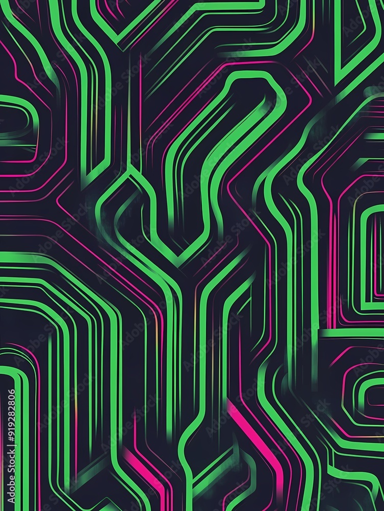Aufkleber abstract geometric pattern with green and pink lines on a dark background.