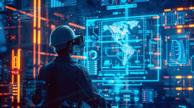 Engineering concept of digital twin technology with mirrored designs and data analysis, illustrating virtual simulations and modeling. - Powered by Adobe