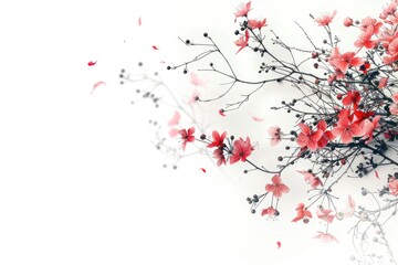 A bunch of red flowers on a branch, suitable for decoration or design