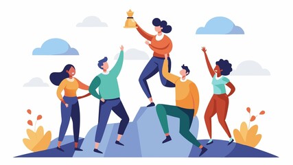Fototapeta premium Lifting each other up to reach new heights. This scene showcases individuals supporting one another's goals and aspirations, highlighting the power of encouragement.