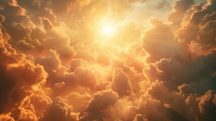 Fototapeta premium Golden sunset illuminating fluffy clouds in a serene sky