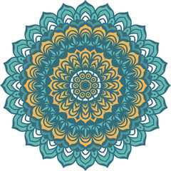 A yellow and blue mandala design 