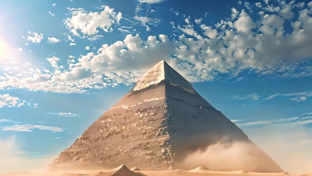 Great ancient pyramide in the desert. Landscape with ancient building. Egyptian pyramide. Zoom out.