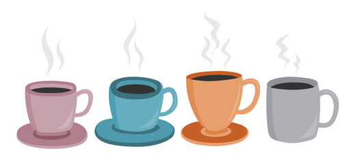 Coffee cup vector set cute cartoon style.