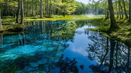 Wetland with crystal water, showcasing the purity and tranquility of natural habitats