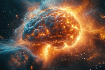 surreal brain cosmos neural pathways as constellations thought bubbles as nebulae consciousness as swirling galaxies dreamlike color palette