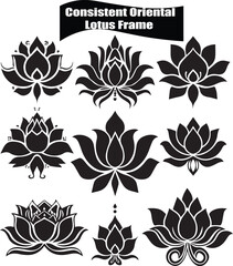 Obraz premium Consistent Oriental Lotus Frame Black Silhouette Vector Series