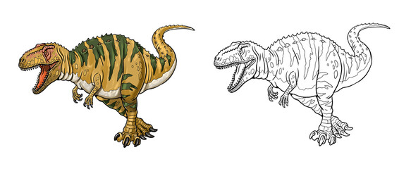 Coloring template with the gigantic predatory dinosaur Giganotosaurus.