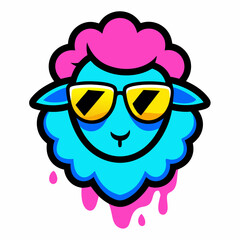 A sheep wearing a sunglasses logo design vector illustration on a white background