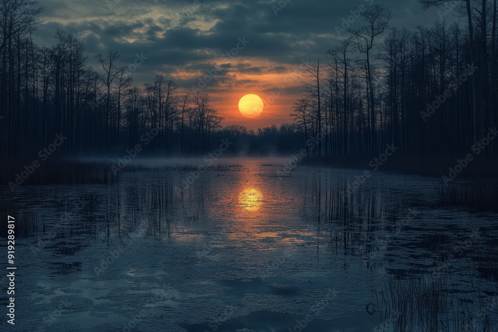 Poster a moonlit pond where the conclave of the croakers calls forth the spirits of the swamp with their cr