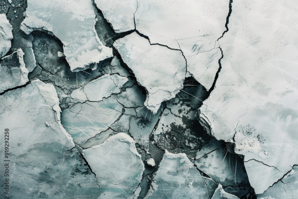 Sticker A crack appears on the surface of frozen water, with clear blue ice and calm atmosphere