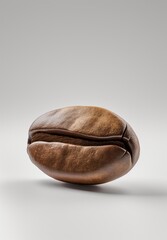 one coffee bean close up macro isolated on a white background