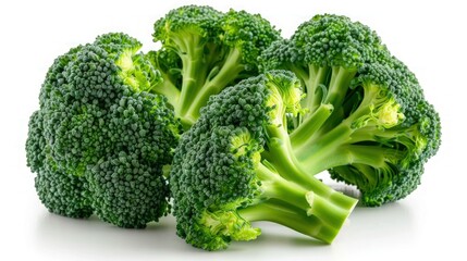 Fresh Green Broccoli Florets Isolated on White Background