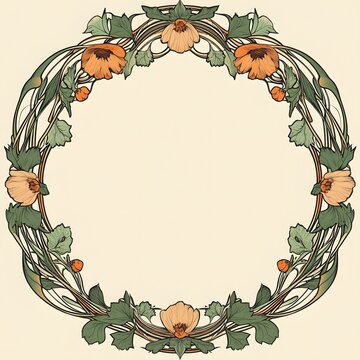 recommend clip art: Floral art nouveau wreath with peach flowers.