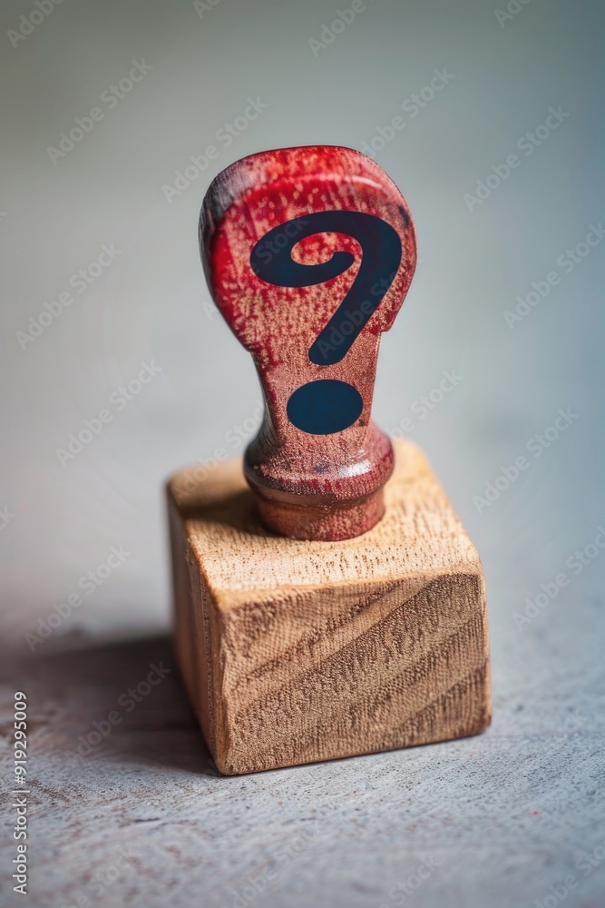 Aufkleber a wooden stamp with a question mark design, suitable for use in various contexts such as education, 