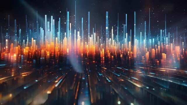 Abstract visualization of algorithms transforming raw data into a digital