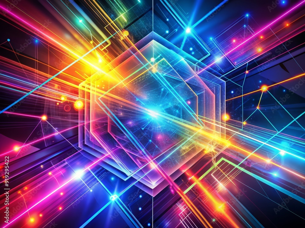 Aufkleber vibrant neon lines and shapes dynamically intersect in a mesmerizing futuristic communication backgr