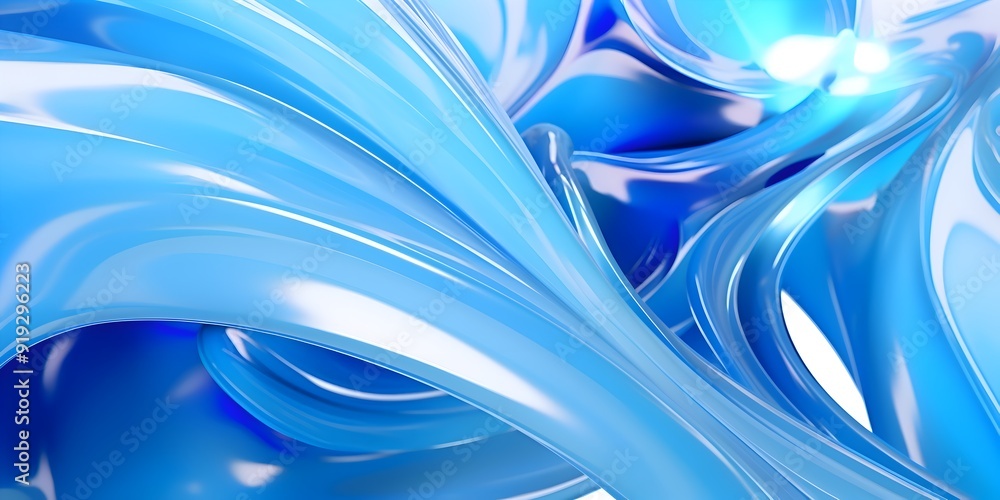 Poster 3d rendering curve silver blue fluid liquid wallpaper. turquise water color swirl gradient mesh. viv