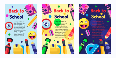 Back to school cards set. Education simple flat icons