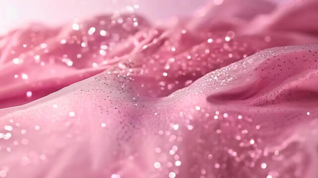 Pink fabric is sparkling and shimmering with sequins, creating an elegant and glamorous background for fashion or beauty projects