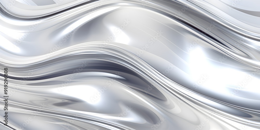 Poster 3d rendering curve silver chrome fluid liquid wallpaper. plastic water color swirl gradient mesh. vi