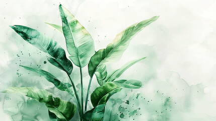 Watercolor Painting tropical ti plant with feathering, delicate edges, airy feel, light background