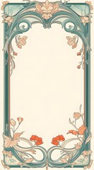 Ornate floral frame with peach and red flowers.