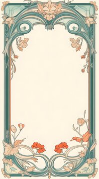 Ornate floral frame with peach and red flowers.