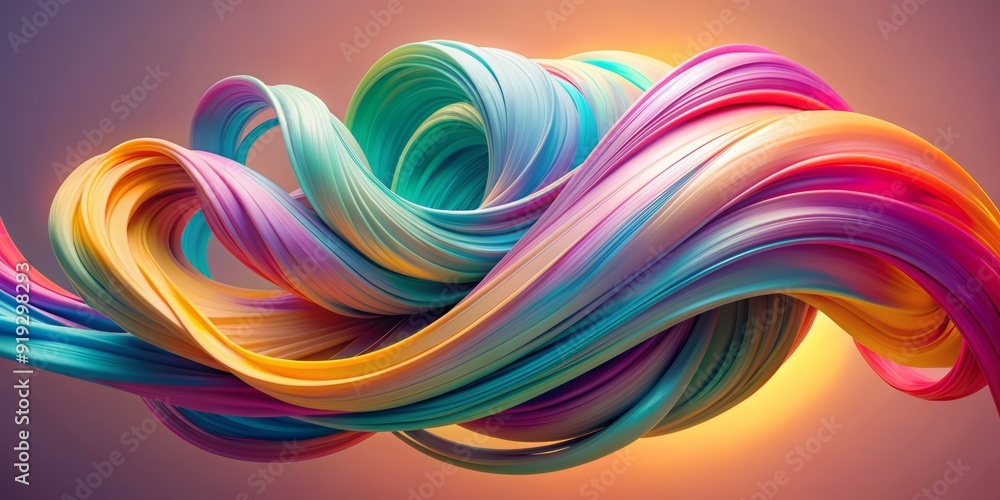 Poster vibrant, twisted shapes swirl in dynamic motion on a soft, pastel-hued background, perfect for addin