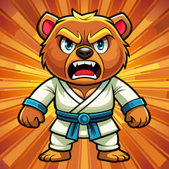 Naklejka premium cartoon illustration karate bear in kimono
