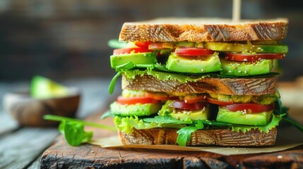 Fresh avocado fruit sandwich closeup view