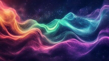Abstract Wavy Landscape with Glowing Particles and Stars