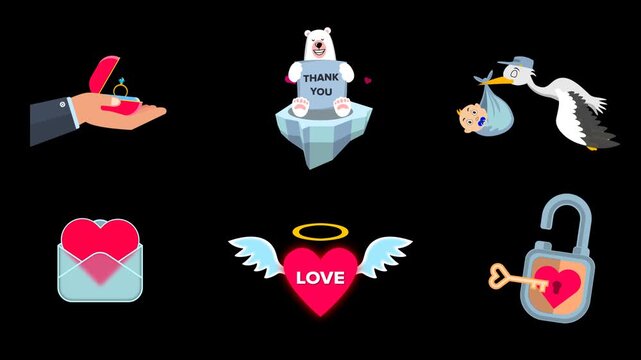 Love icon set (alpha channel) transparent background