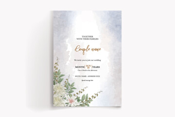 WEDDING INVITATION FRAME WITH FLOWER DECORATIONS WITH FRESH LEAVES